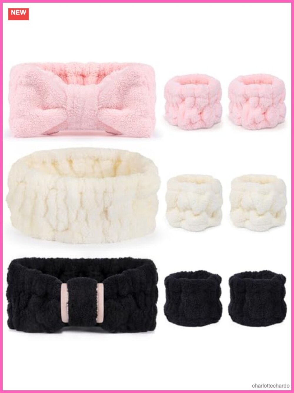 Spa Headband & Wristband Set 9 Pc Polyester-Cotton Face Washing Makeup Yoga